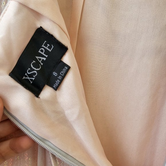 XSCAPE ! Flared Hem Sequined Mesh Gown - Picture 12 of 14